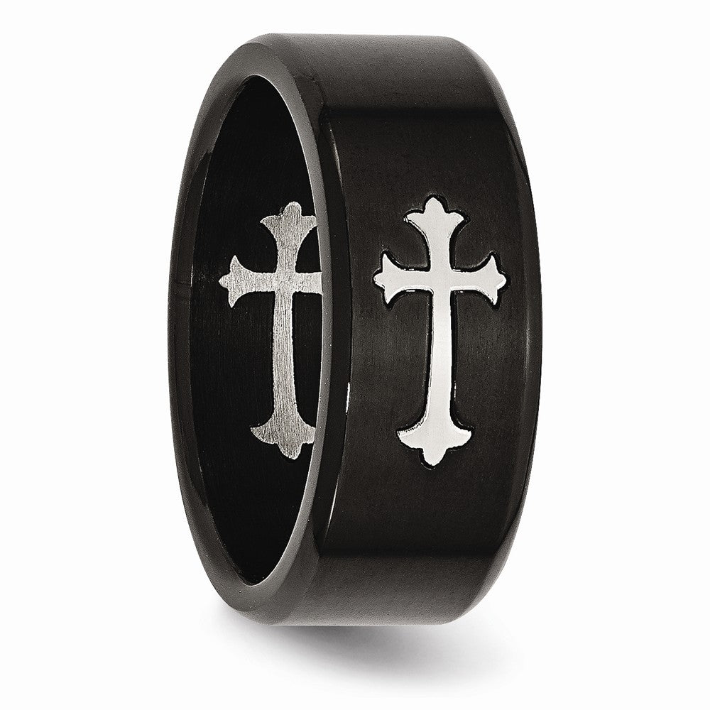 Chisel Stainless Steel Brushed Black Ip-plated With Cross 9mm Wedding Band