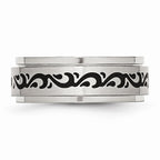 Chisel Stainless Steel Enamel Swirl Design 8mm Brushed/polished Wedding Band