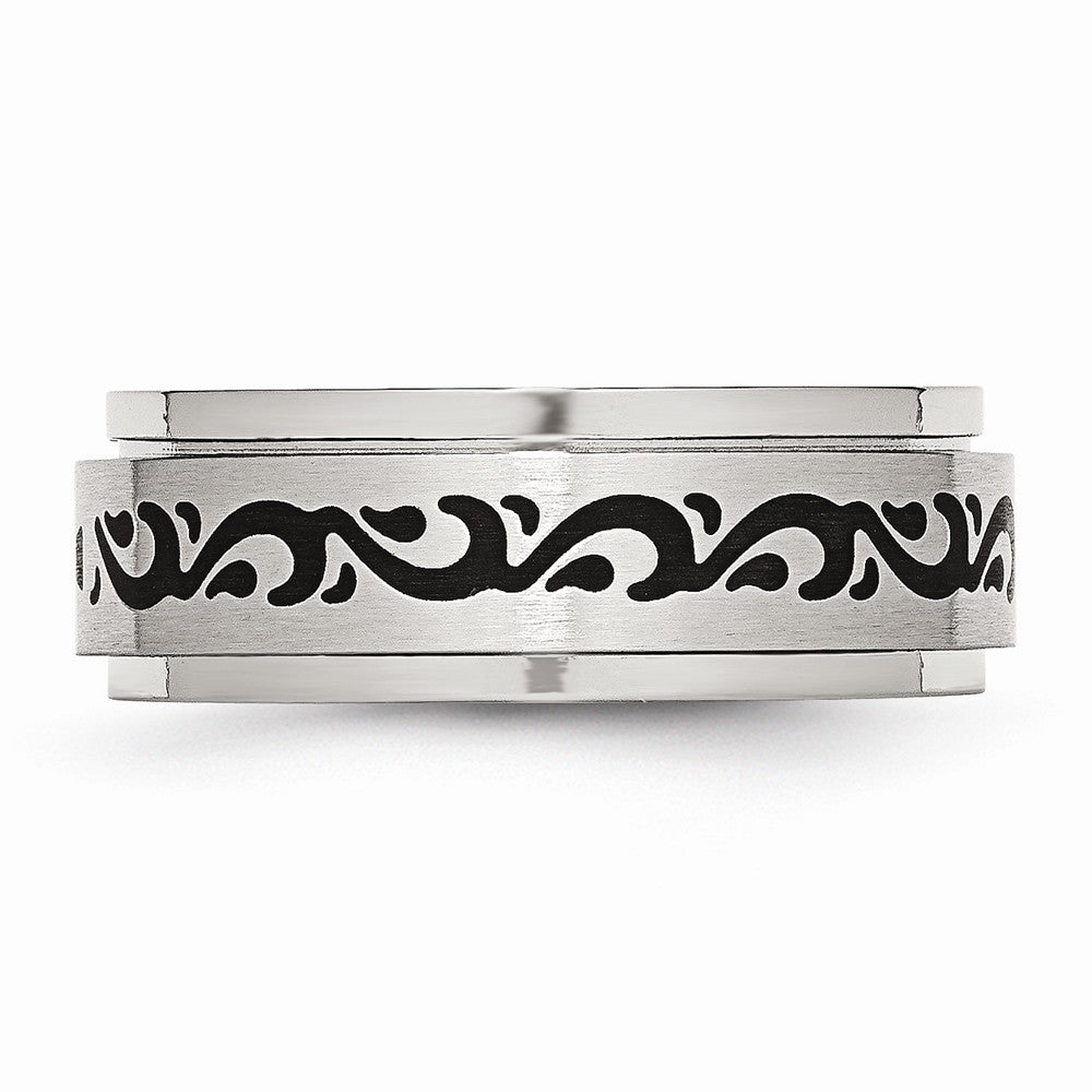 Chisel Stainless Steel Enamel Swirl Design 8mm Brushed/polished Wedding Band