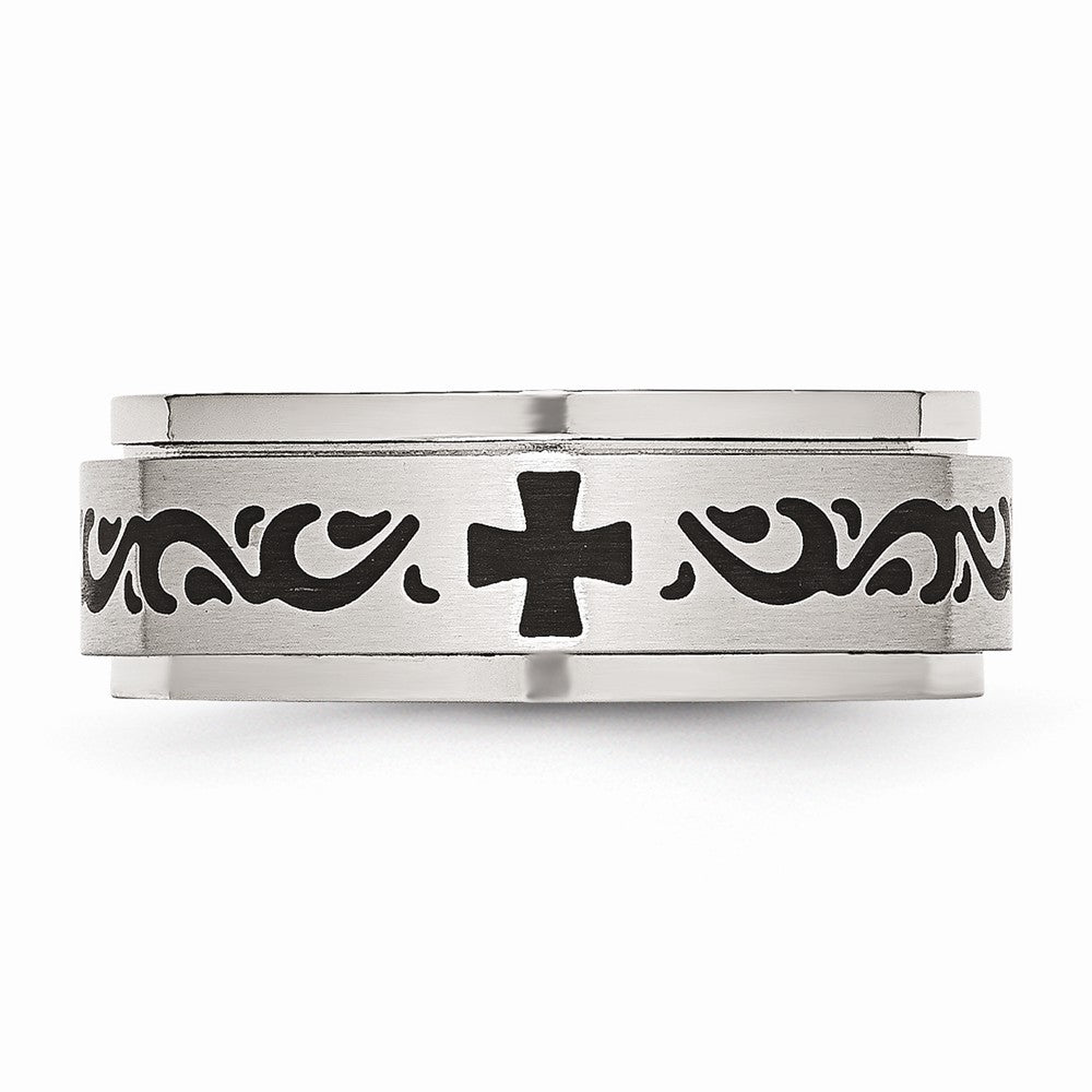 Chisel Stainless Steel Enamel Swirl Design 8mm Brushed/polished Wedding Band