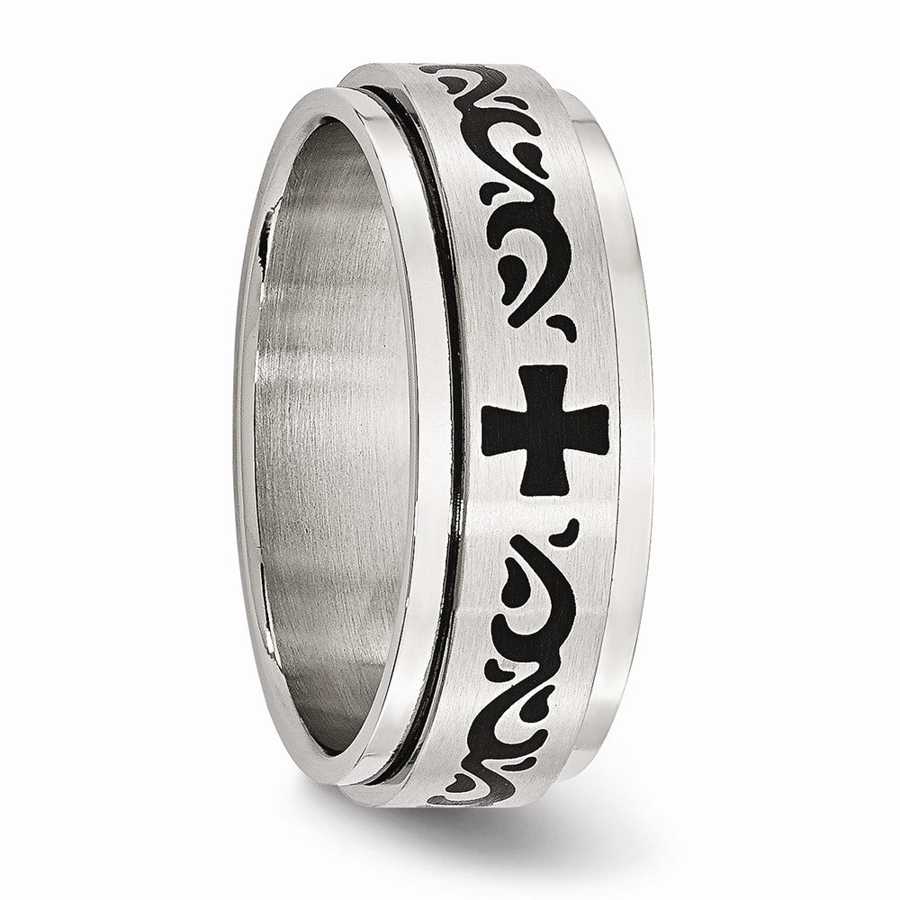 Chisel Stainless Steel Enamel Swirl Design 8mm Brushed/polished Wedding Band