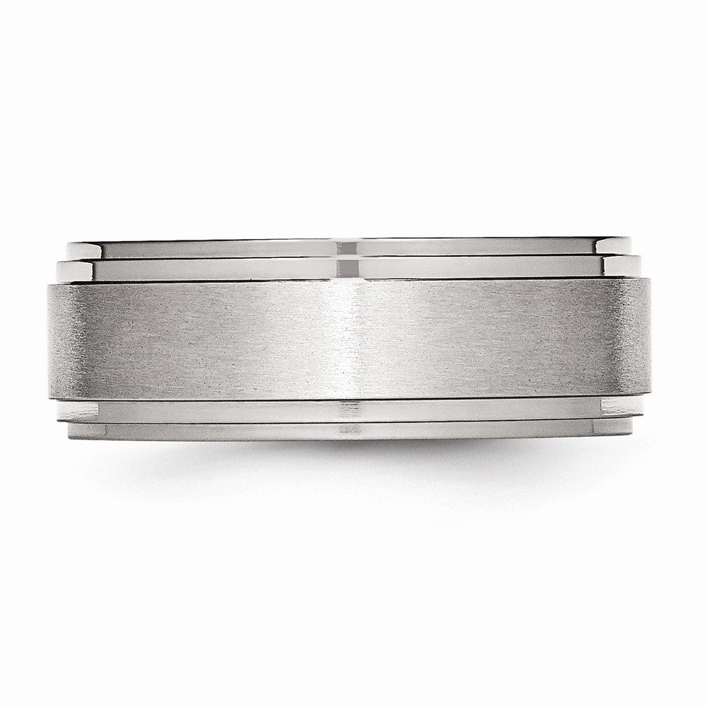 Chisel Stainless Steel Ridged Edge 8mm Brushed And Polished Wedding Band