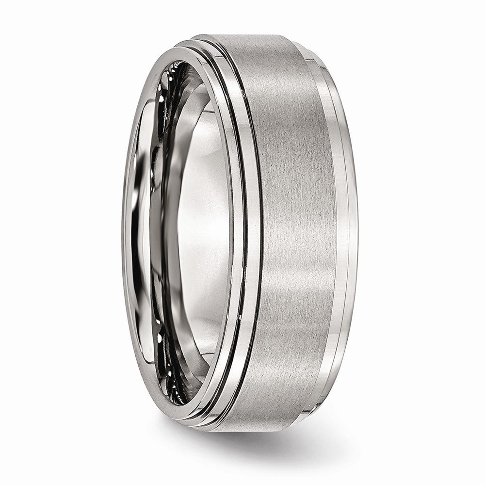 Chisel Stainless Steel Ridged Edge 8mm Brushed And Polished Wedding Band