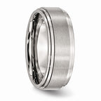 Chisel Stainless Steel Ridged Edge 8mm Brushed And Polished Wedding Band