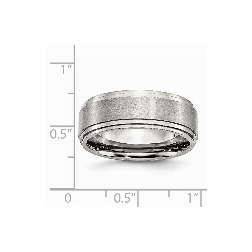 Chisel Stainless Steel Ridged Edge 8mm Brushed And Polished Wedding Band