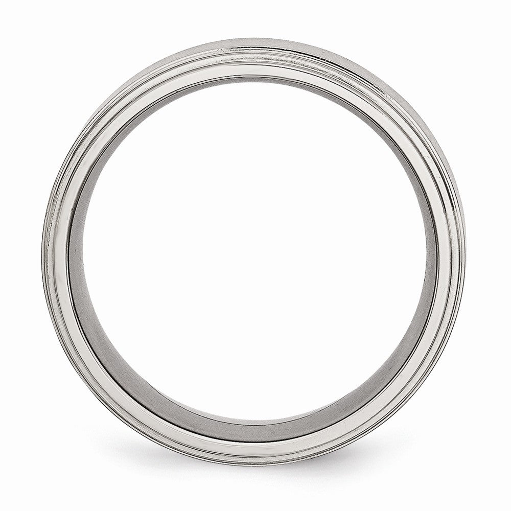 Chisel Stainless Steel Ridged Edge 8mm Brushed And Polished Wedding Band