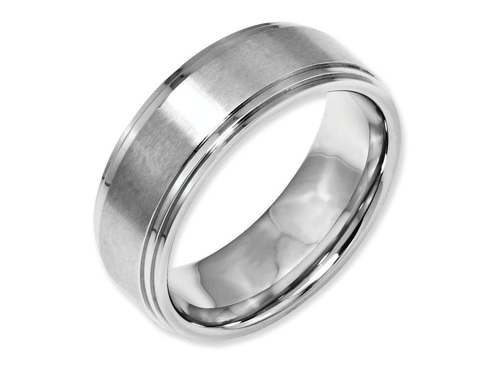 Chisel Stainless Steel Ridged Edge 8mm Brushed And Polished Wedding Band
