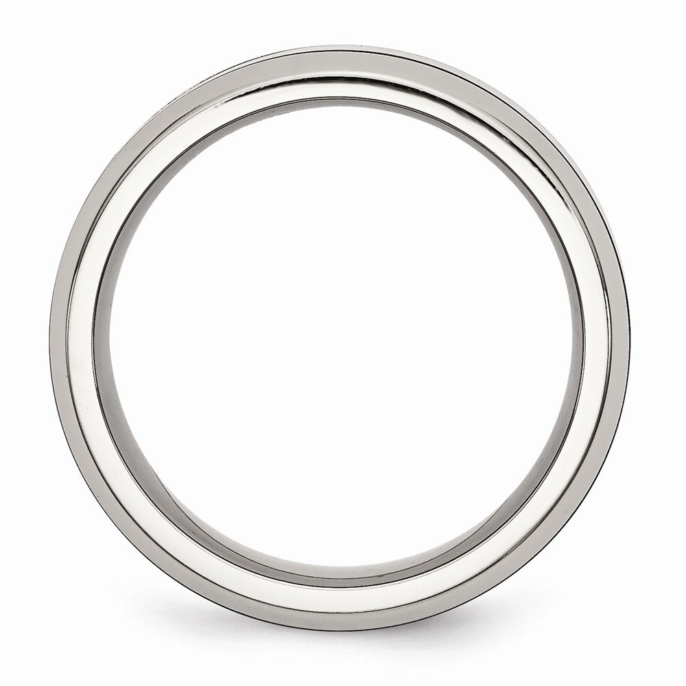 Chisel Stainless Steel Base W/polished Black Ceramic Center Beveled Wedding Band