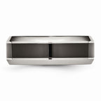 Chisel Stainless Steel Base W/polished Black Ceramic Center Beveled Wedding Band