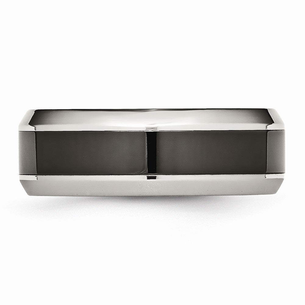 Chisel Stainless Steel Base W/polished Black Ceramic Center Beveled Wedding Band