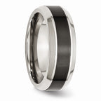 Chisel Stainless Steel Base W/polished Black Ceramic Center Beveled Wedding Band