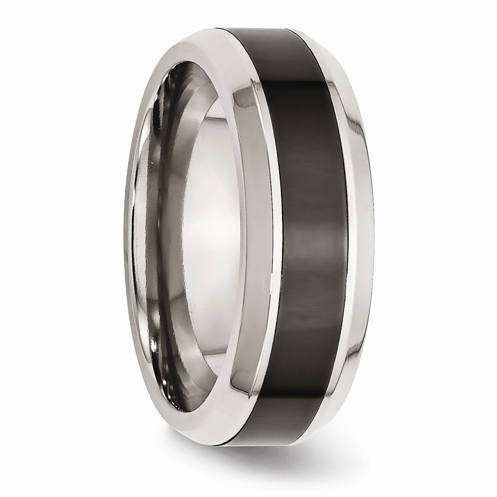 Chisel Stainless Steel Base W/polished Black Ceramic Center Beveled Wedding Band