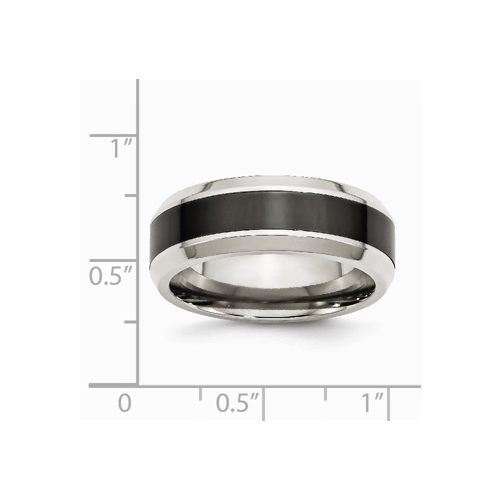 Chisel Stainless Steel Base W/polished Black Ceramic Center Beveled Wedding Band