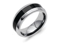 Chisel Stainless Steel Base W/polished Black Ceramic Center Beveled Wedding Band
