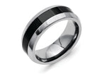 Chisel Stainless Steel Base W/polished Black Ceramic Center Beveled Wedding Band