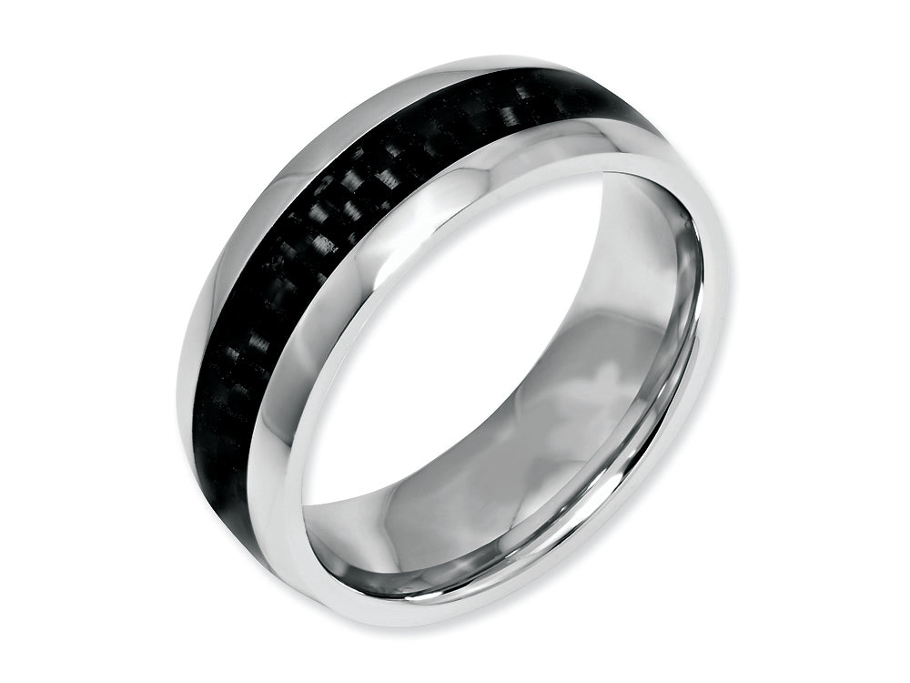 Chisel Stainless Steel And Black Carbon Fiber 8mm Polished Wedding Band