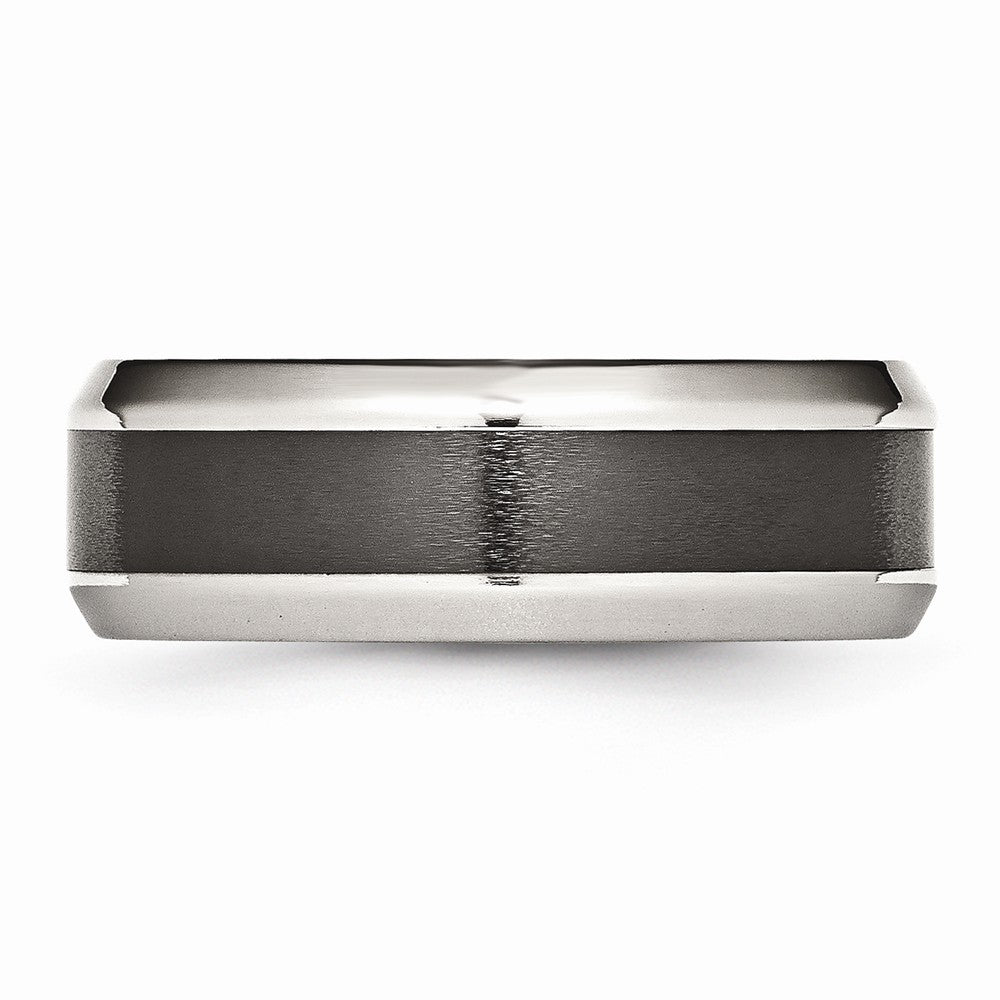 Chisel Stainless Steel Base W/polished Black Ceramic Center Beveled Wedding Band