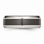 Chisel Stainless Steel Base W/polished Black Ceramic Center Beveled Wedding Band