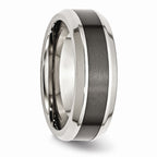 Chisel Stainless Steel Base W/polished Black Ceramic Center Beveled Wedding Band