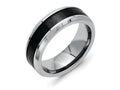 Chisel Stainless Steel Base W/polished Black Ceramic Center Beveled Wedding Band