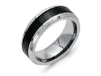 Chisel Stainless Steel Base W/polished Black Ceramic Center Beveled Wedding Band