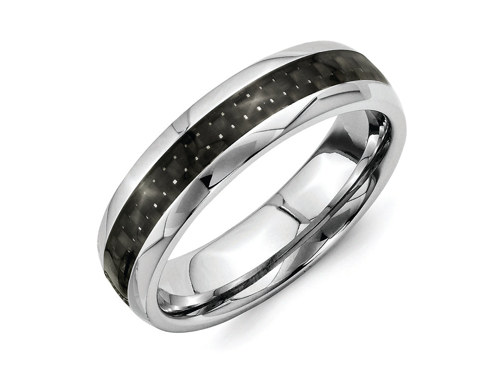 Chisel Stainless Steel And Black Carbon Fiber 6mm Polished Wedding Band