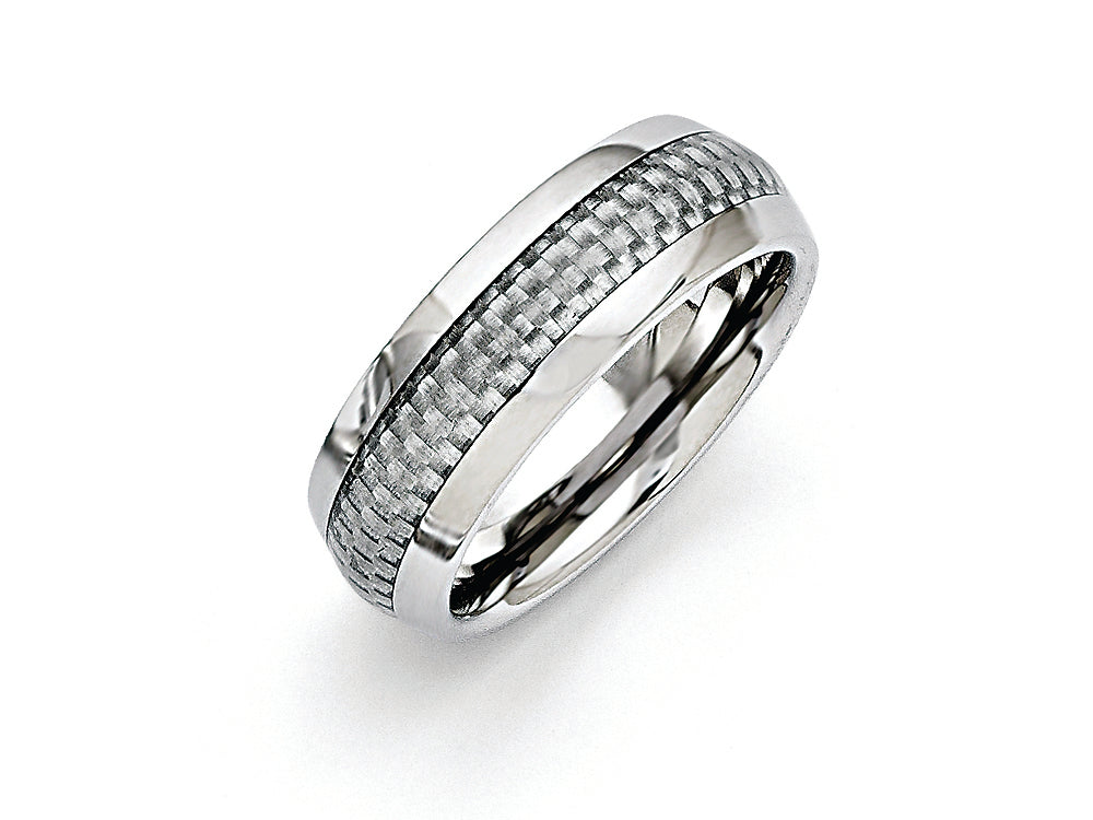 Chisel Stainless Steel And Grey Carbon Fiber 8mm Polished Wedding Band