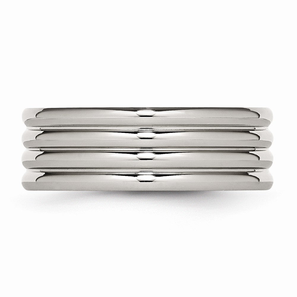 Chisel Stainless Steel Grooved 8mm Polished Wedding Band