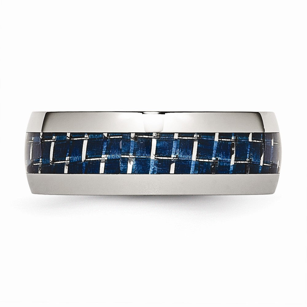 Chisel Stainless Steel Blue Carbon Fiber Inlay Polished Wedding Band