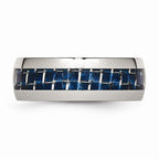 Chisel Stainless Steel Blue Carbon Fiber Inlay Polished Wedding Band