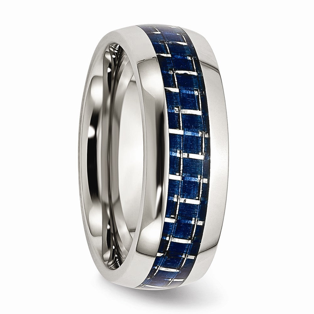 Chisel Stainless Steel Blue Carbon Fiber Inlay Polished Wedding Band