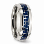 Chisel Stainless Steel Blue Carbon Fiber Inlay Polished Wedding Band