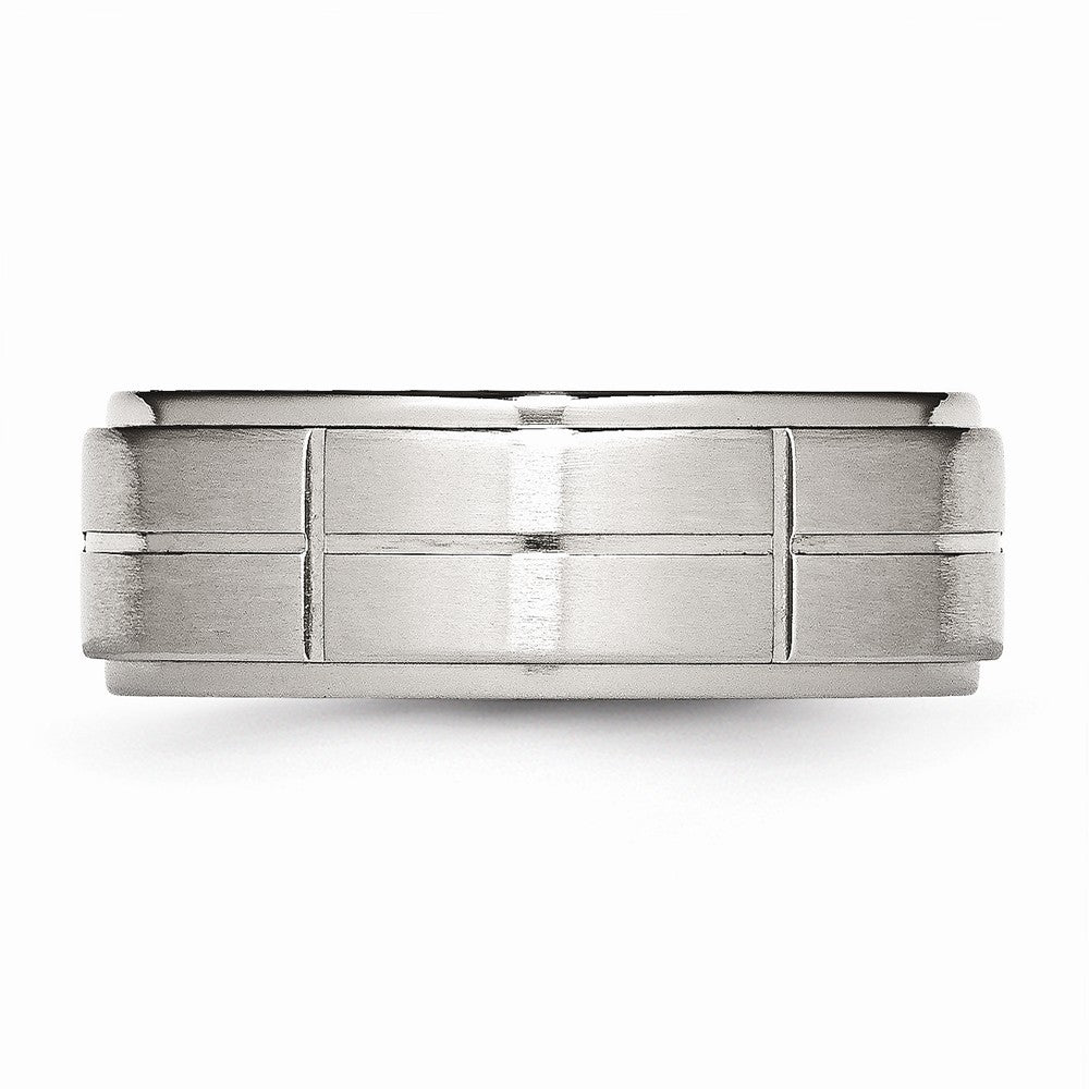 Chisel Stainless Steel Grooved 8mm Brushed/polished Ridged Edge Wedding Band