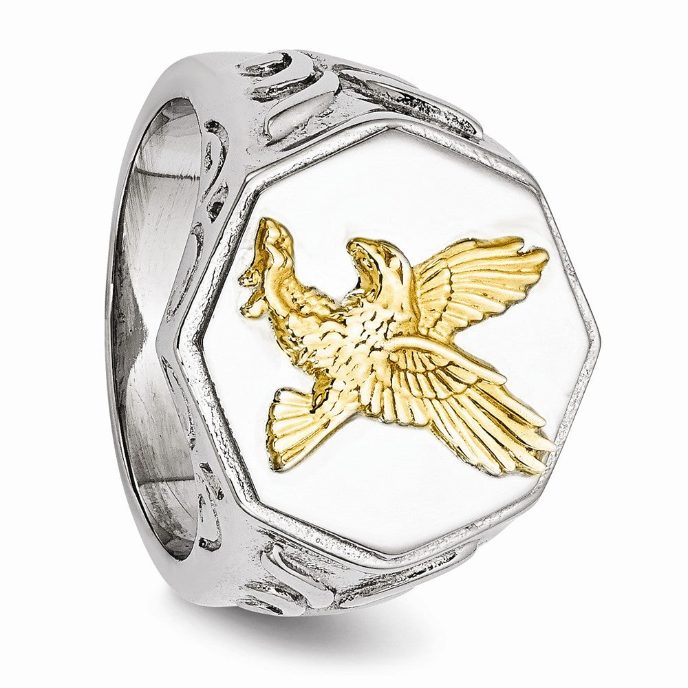 Chisel Stainless Steel Yellow Ip-plated Eagle Polished Ring