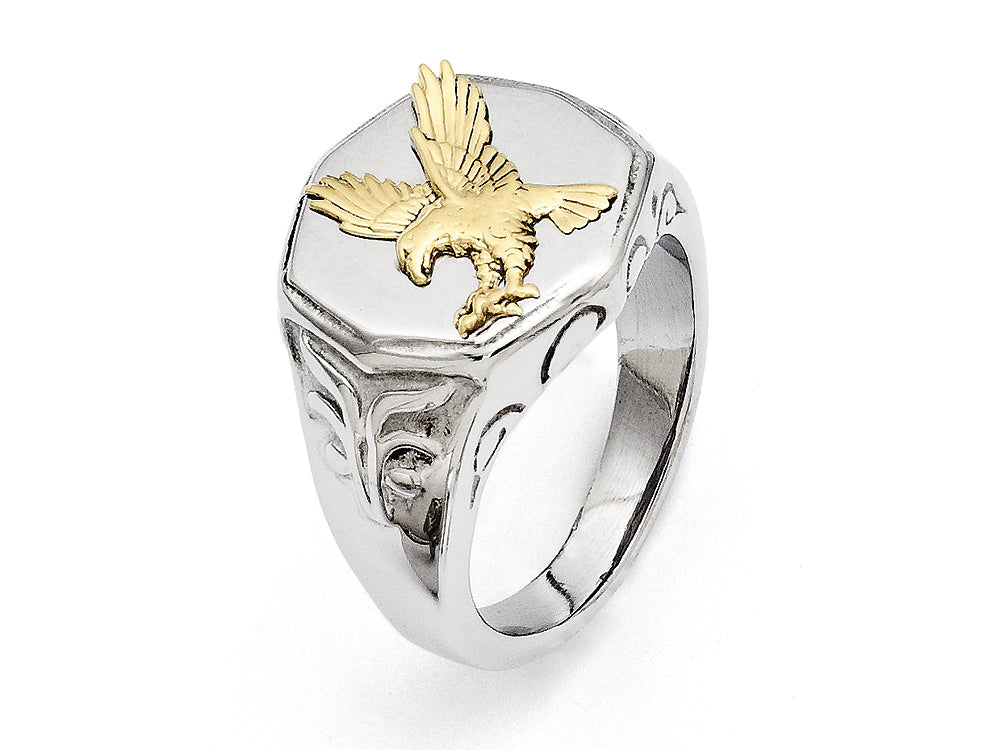 Chisel Stainless Steel Yellow Ip-plated Eagle Polished Ring