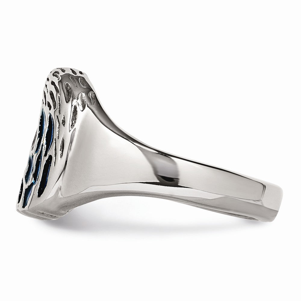 Chisel Stainless Steel Polished Blue Enamel Eagle Ring