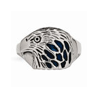 Chisel Stainless Steel Polished Blue Enamel Eagle Ring
