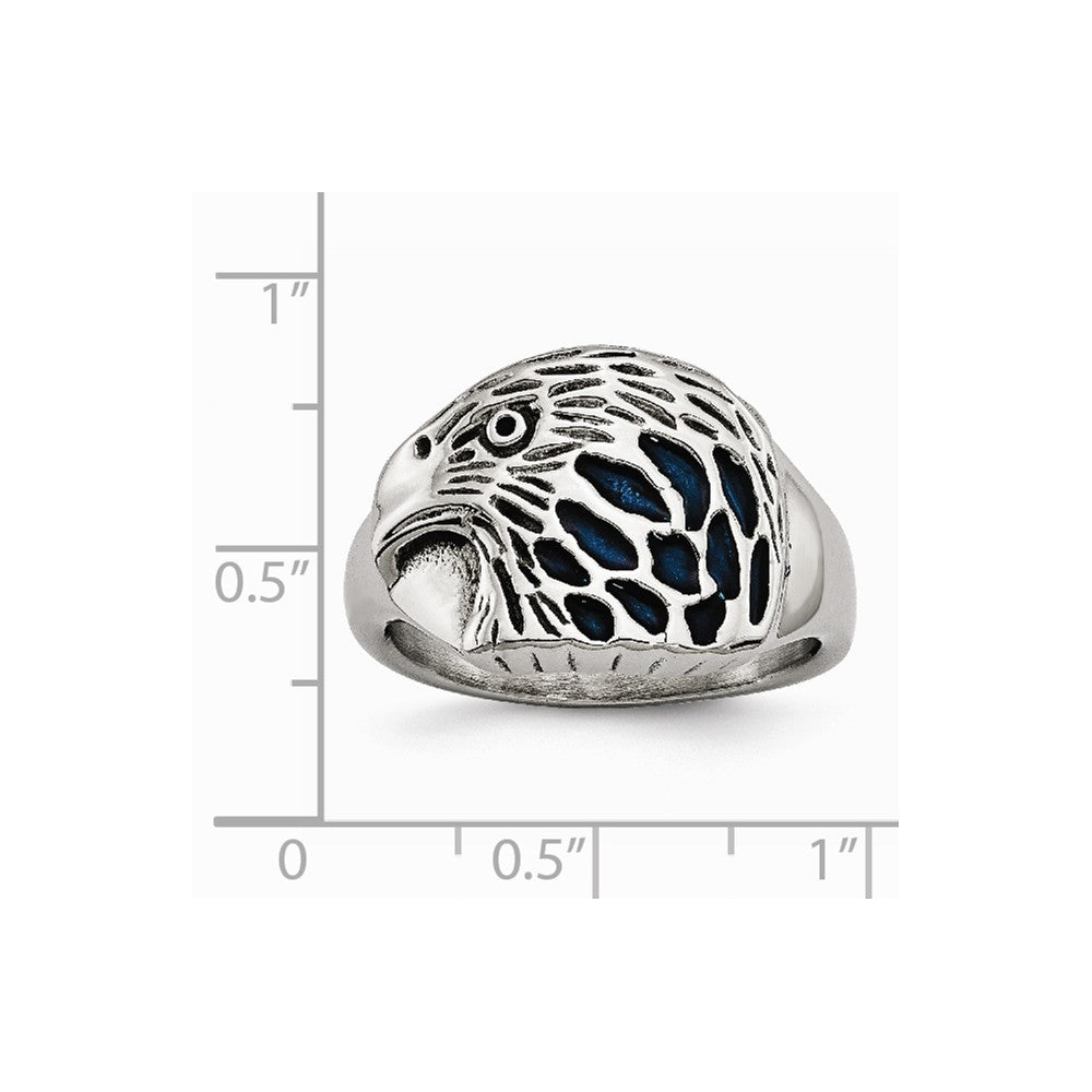 Chisel Stainless Steel Polished Blue Enamel Eagle Ring