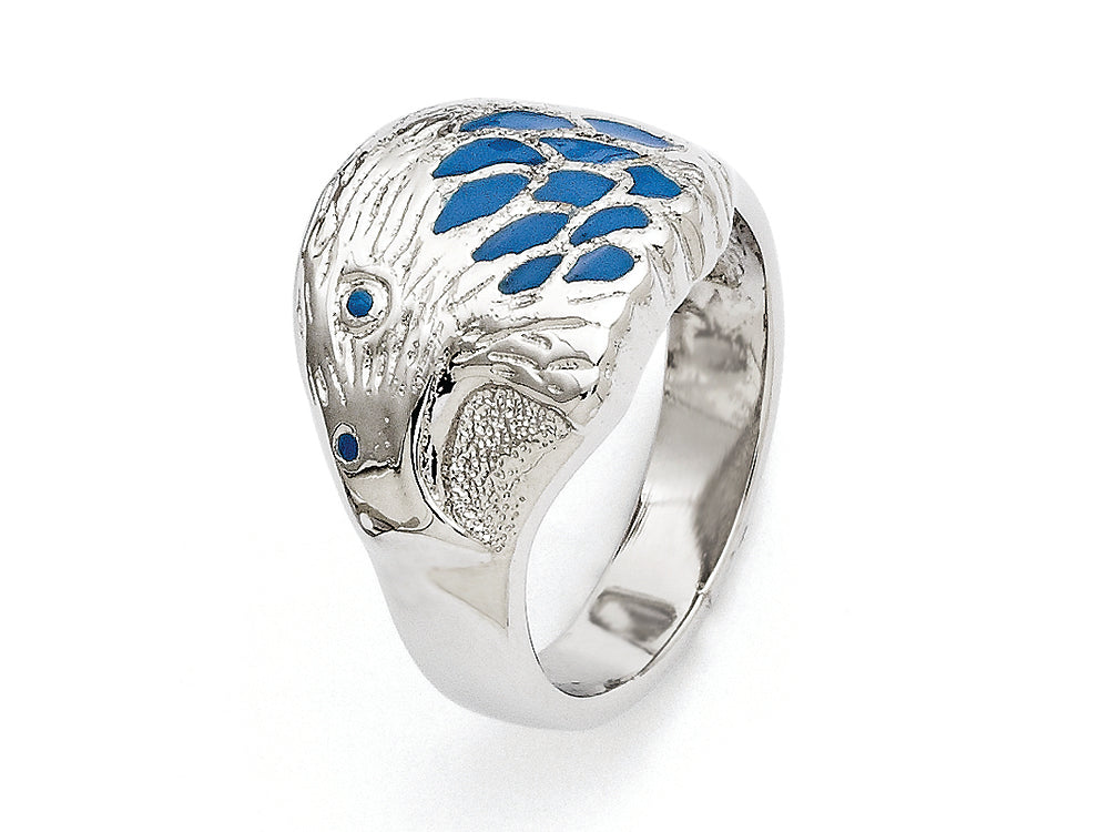 Chisel Stainless Steel Polished Blue Enamel Eagle Ring