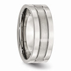 Chisel Stainless Steel Grooved 8mm Satin And Polished Wedding Band