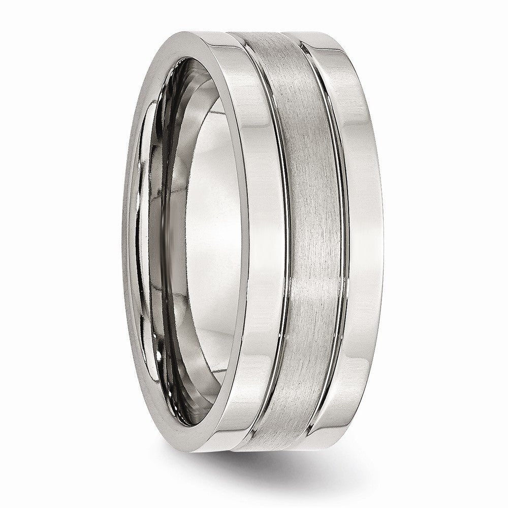 Chisel Stainless Steel Grooved 8mm Satin And Polished Wedding Band