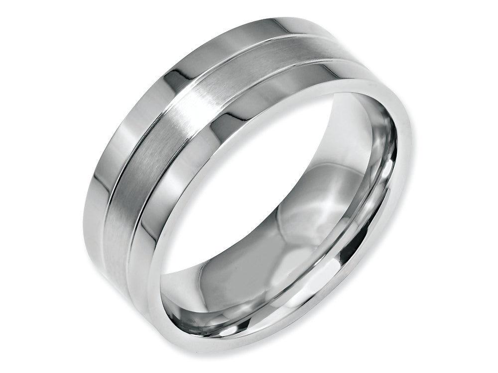 Chisel Stainless Steel Grooved 8mm Satin And Polished Wedding Band