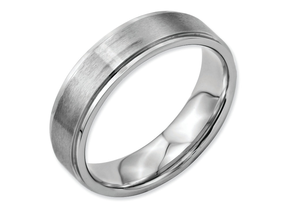 Chisel Stainless Steel Ridged Edge 6mm Brushed And Polished Wedding Band