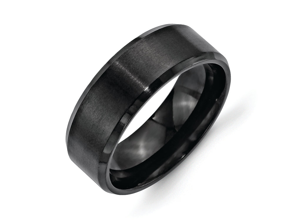 Chisel Stainless Steel 8mm Black Ip-plated Brushed/polished Beveled Edge Wedding Band