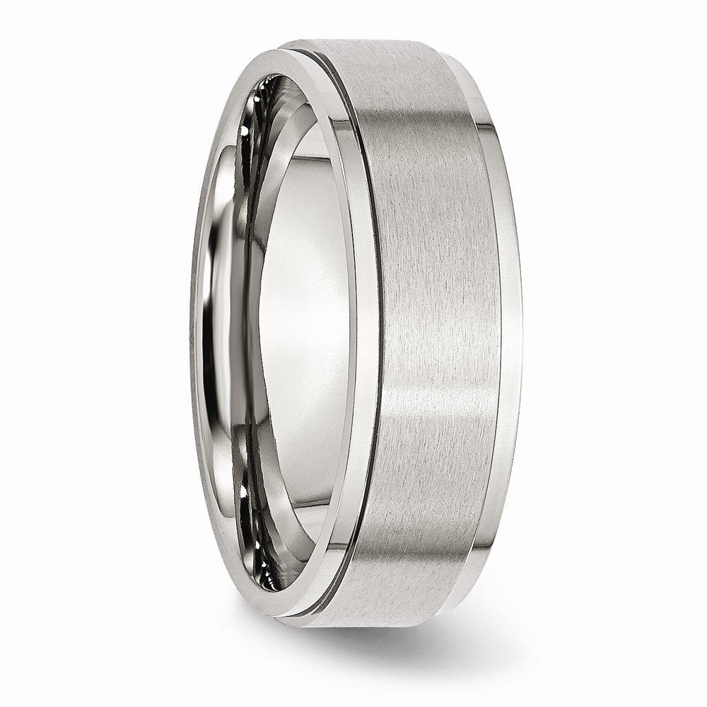 Chisel Stainless Steel Ridged Edge 7mm Brushed And Polished Wedding Band