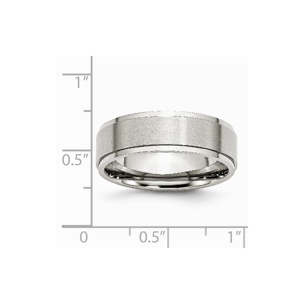 Chisel Stainless Steel Ridged Edge 7mm Brushed And Polished Wedding Band