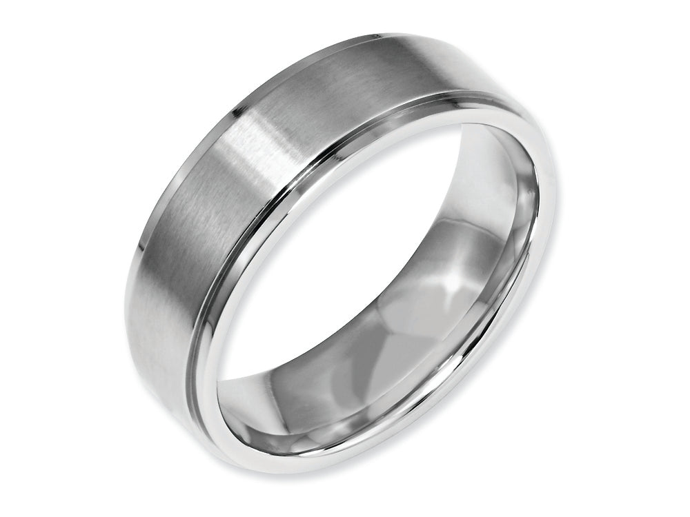 Chisel Stainless Steel Ridged Edge 7mm Brushed And Polished Wedding Band