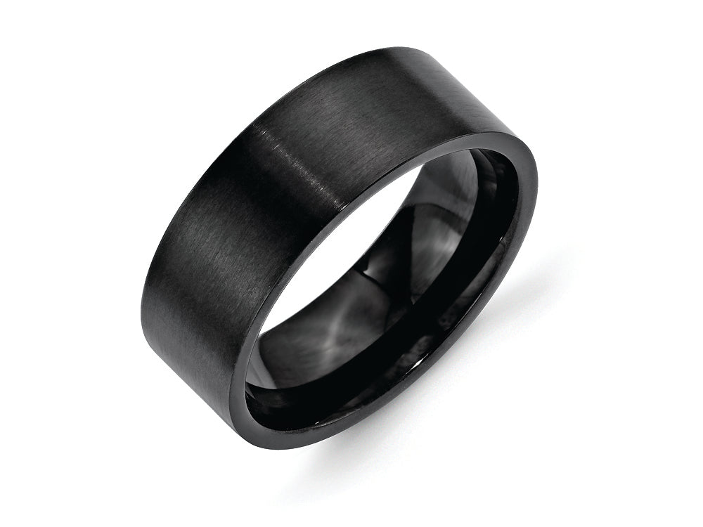 Chisel Stainless Steel 8mm Black Ip-plated Brushed Flat Wedding Band