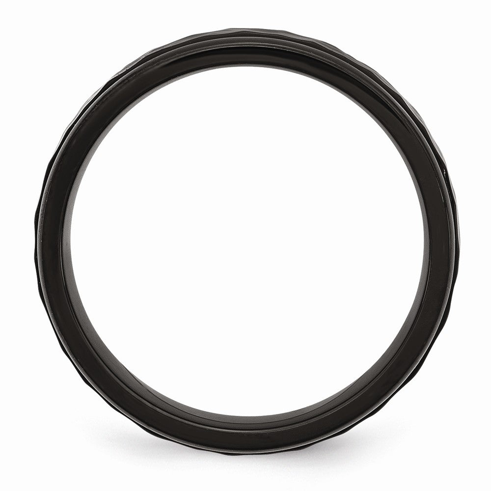 Chisel Stainless Steel 7mm Black Ip-plated Hammered And Polished Wedding Band