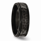 Chisel Stainless Steel 7mm Black Ip-plated Hammered And Polished Wedding Band